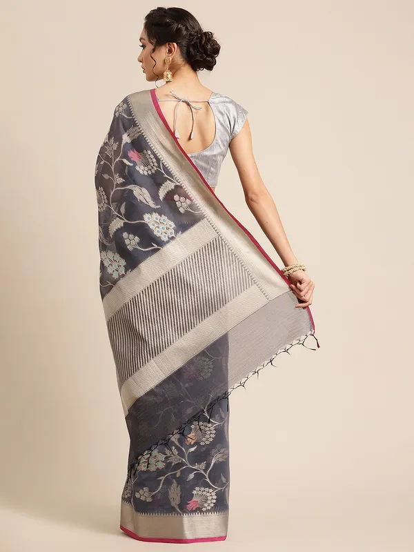 Grey_Masrise_Cotton/Cotton_Banarasi_Sarees_For_Women
