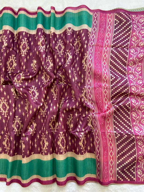Durga_Pink_–_Shakti_Navratri_Special_|_Soft_Tussar_Silk_Saree_with_Print,_Zari_Line_Saree_&_Print_Blouse_with_Tassels