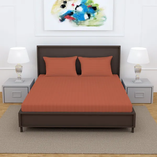 _100%_Cotton_220_TC_Italian_Stripes_Flat_King_Size_Bedsheet_With_2_Pillow_Cover_(108_x_108_Inch,_RUST)