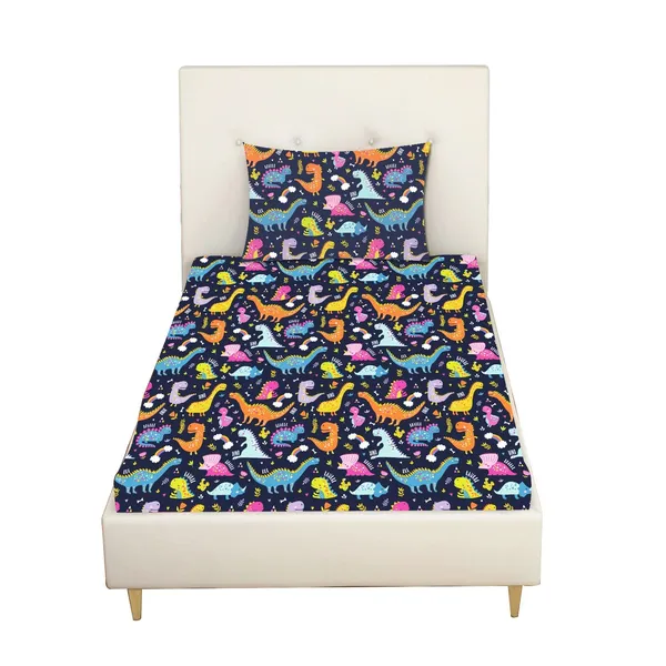220TC_Microfiber_Kids_Cartoon_Supersoft_Cotton_Flat_Bedsheet_Set_of_1_Single_Flat_Bedsheet_with_1_Pillow_Cover,_60x90_Inches,_Blue_Dinosaurs