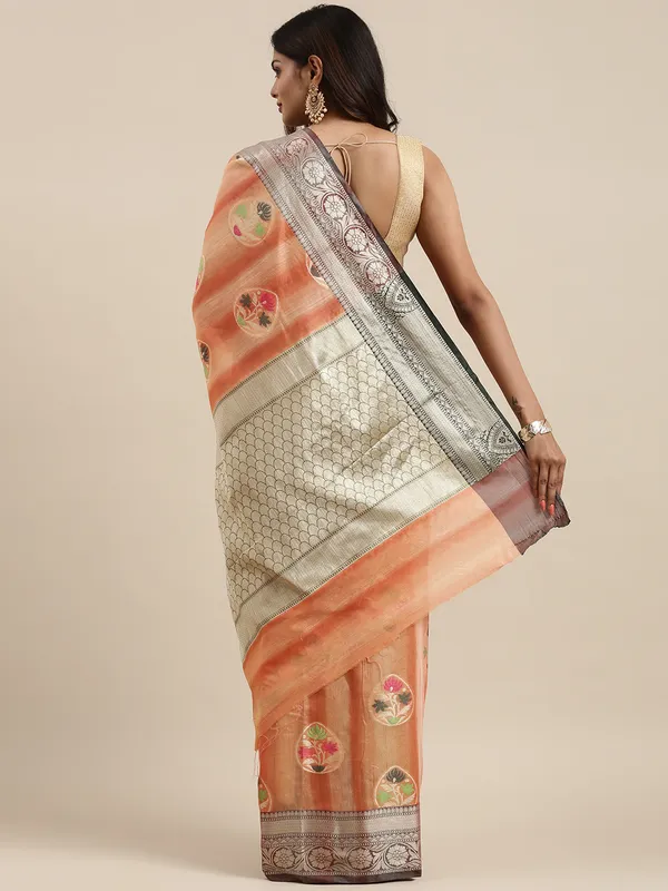 Peach_Matka_Silk/Silk_Blend_Banarasi_Sarees_For_Women