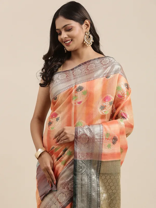 Peach_Matka_Silk/Silk_Blend_Banarasi_Sarees_For_Women