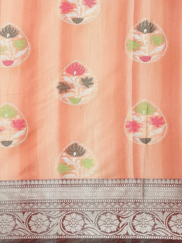 Peach_Matka_Silk/Silk_Blend_Banarasi_Sarees_For_Women