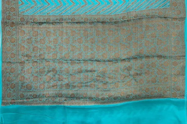 Humairah_Presents_Pure_Handloom_Sea_Green_Chiffon_Copper_Zari_Zig-Zag_with_Floral_Copper_Zari_Jaal_Anchal_and_Zari_Border_with_Sea_Green_Blouse