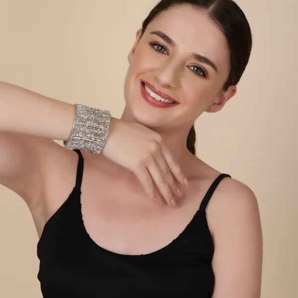Silver_Shiny_Beads_Rhodium_Plated_Cuffling_For_Women