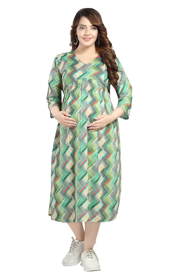Diaognel_Print_Front_Plit_3/4_Sleeves_Rayon_Maternity_Dress