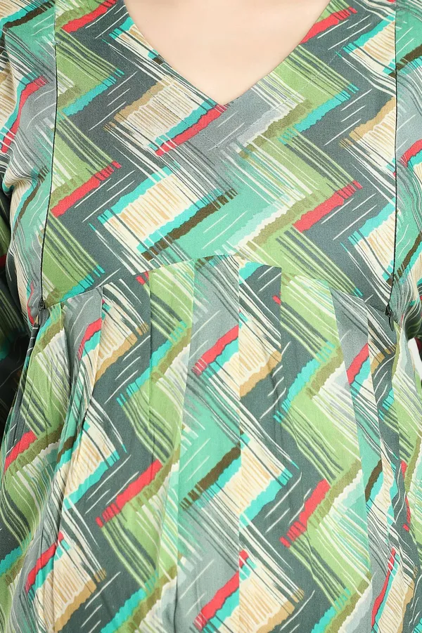 Diaognel_Print_Front_Plit_3/4_Sleeves_Rayon_Maternity_Dress