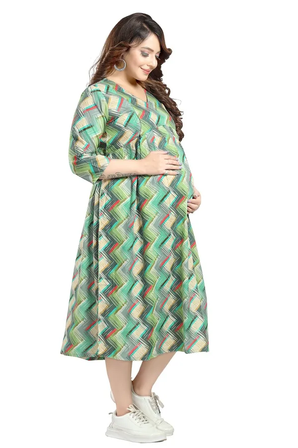 Diaognel_Print_Front_Plit_3/4_Sleeves_Rayon_Maternity_Dress