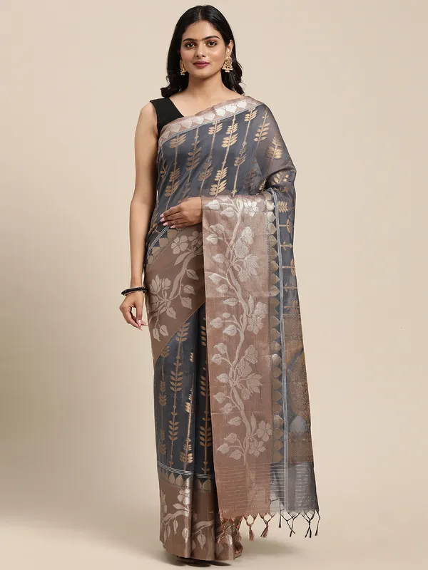 Grey_Masrise_Cotton/Cotton_Banarasi_Sarees_For_Women