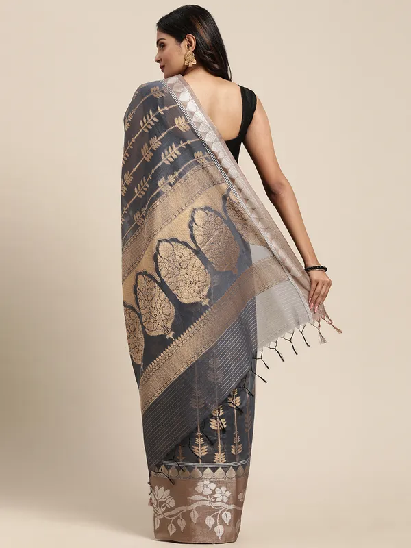 Grey_Masrise_Cotton/Cotton_Banarasi_Sarees_For_Women