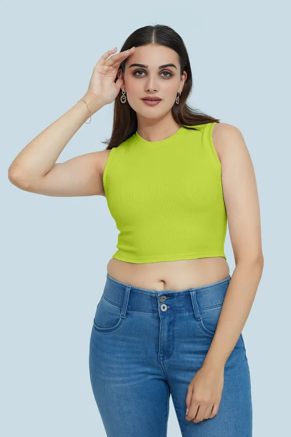 Neon_Sleeveless_Ribbed_Round_Neck_Slim_Fit_Collarless_Casual_Tank_Top_For_Women
