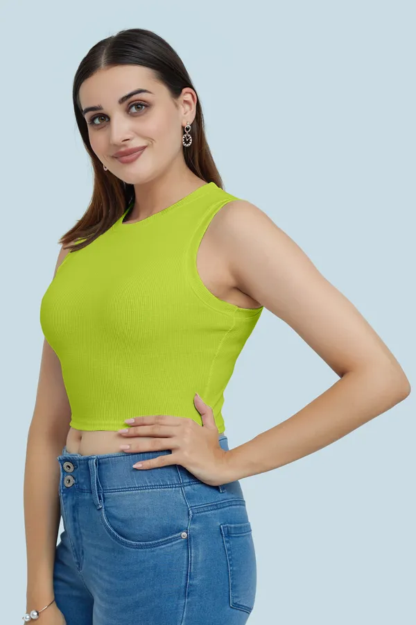 Neon_Sleeveless_Ribbed_Round_Neck_Slim_Fit_Collarless_Casual_Tank_Top_For_Women