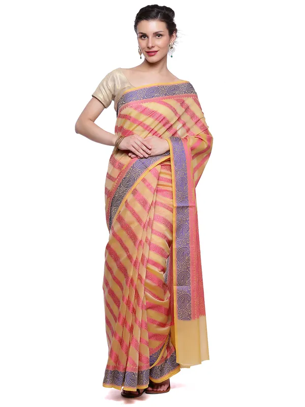 Beige_Cotton_Blend_Banarasi_Sarees_For_Women