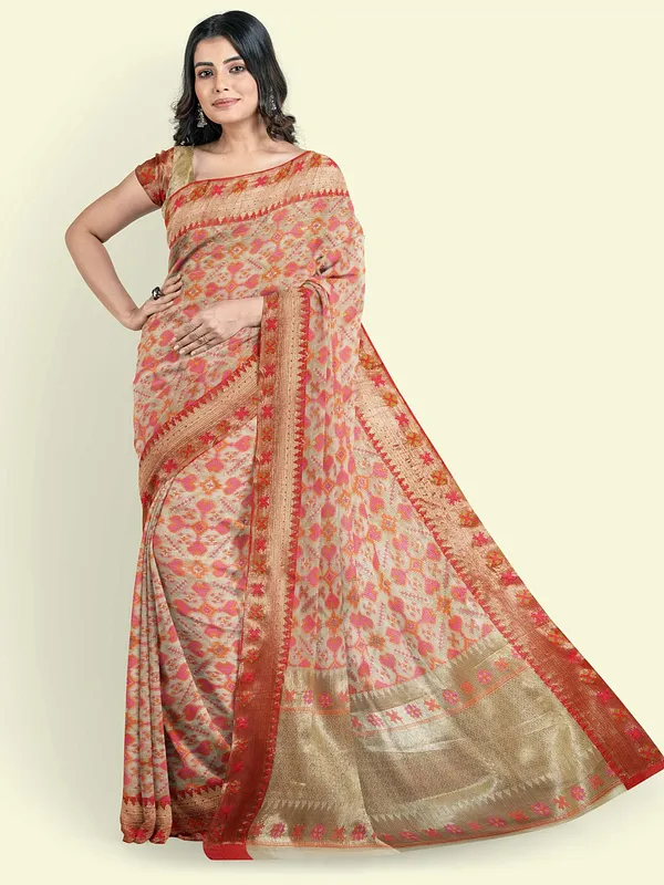 Beige_Cotton_Blend_Banarasi_Sarees_For_Women