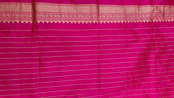 Humairah_Pure_Handloom_Katan_Silk_Pink_Gold_&_Silver_Kadhwa_Swastik_Booti_with_Kadhwa_Zari_Border_and_Pink_Stripe_Blouse