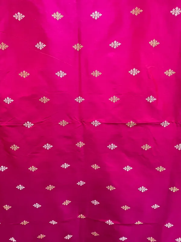 Humairah_Pure_Handloom_Katan_Silk_Pink_Gold_&_Silver_Kadhwa_Swastik_Booti_with_Kadhwa_Zari_Border_and_Pink_Stripe_Blouse