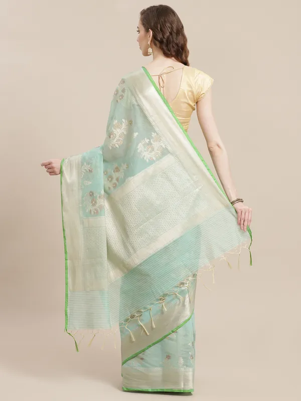 Sea_Green_Masrise_Cotton/Cotton_Banarasi_Sarees_For_Women