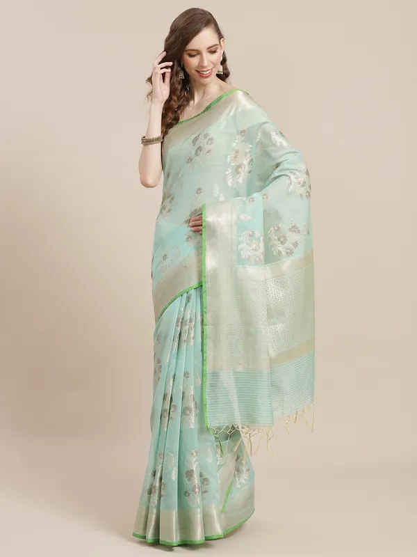 Sea_Green_Masrise_Cotton/Cotton_Banarasi_Sarees_For_Women