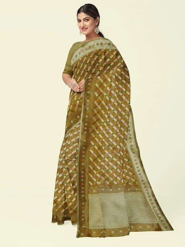 Orange_Cotton_Blend_Banarasi_Sarees_For_Women