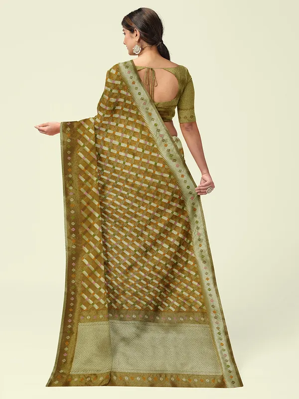 Orange_Cotton_Blend_Banarasi_Sarees_For_Women