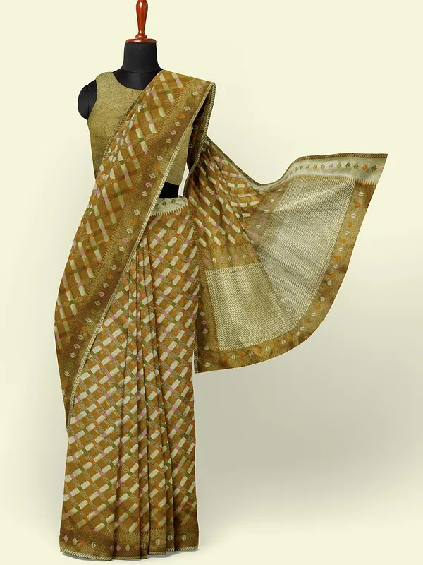 Orange_Cotton_Blend_Banarasi_Sarees_For_Women