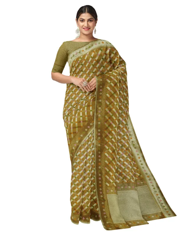 Orange_Cotton_Blend_Banarasi_Sarees_For_Women