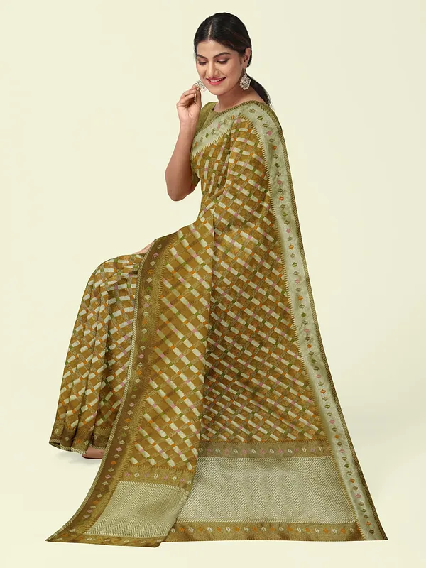 Orange_Cotton_Blend_Banarasi_Sarees_For_Women