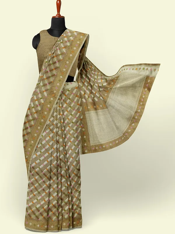 Beige_Cotton_Blend_Banarasi_Sarees_For_Women