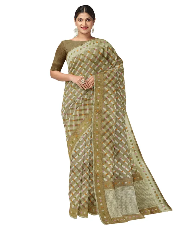 Beige_Cotton_Blend_Banarasi_Sarees_For_Women