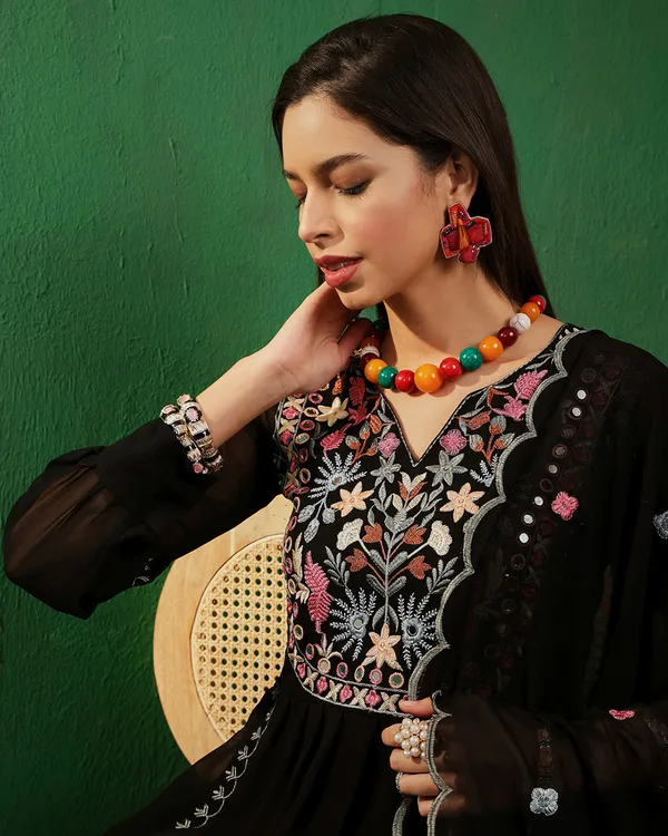 Black_Georgette_Mirror_Work_Embroidered_Kurta_With_Palazzo_And_Dupatta_Set_For_Women
