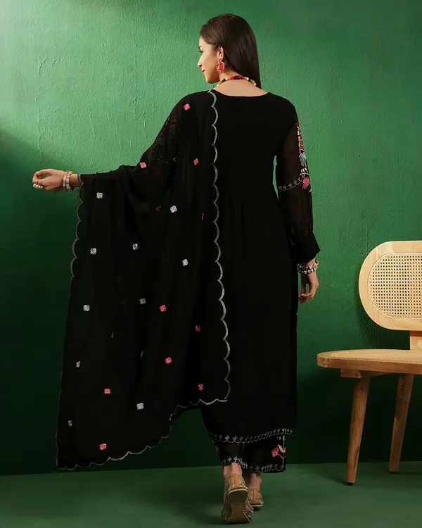 Black_Georgette_Mirror_Work_Embroidered_Kurta_With_Palazzo_And_Dupatta_Set_For_Women