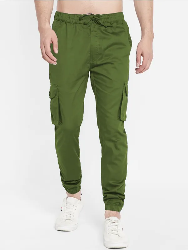 Olive_Green_Cotton_Blend_Premium_Solid_Cargo_For_Men