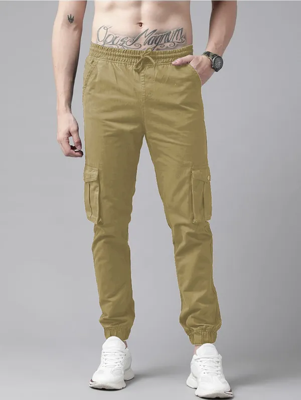 Cream_Cotton_Blend_Slim_Fit_Mens_Cargo_Joggers