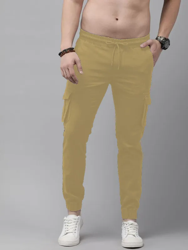 Cream_Cotton_Blend_Premium_Solid_Cargo_For_Men