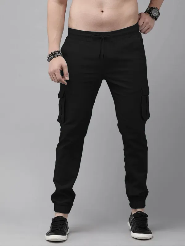 Black_Cotton_Blend_Premium_Solid_Cargo_For_Men