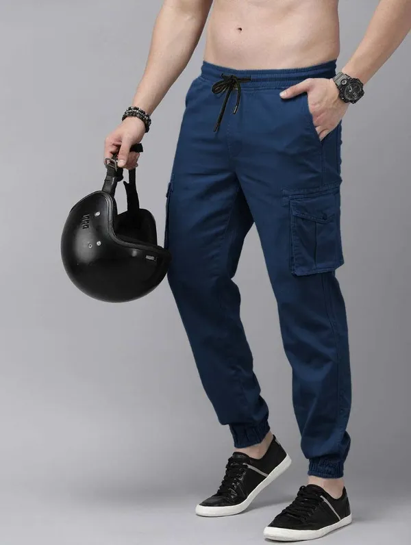 Dark_Blue_Cotton_Blend_Premium_Solid_Cargo_For_Men