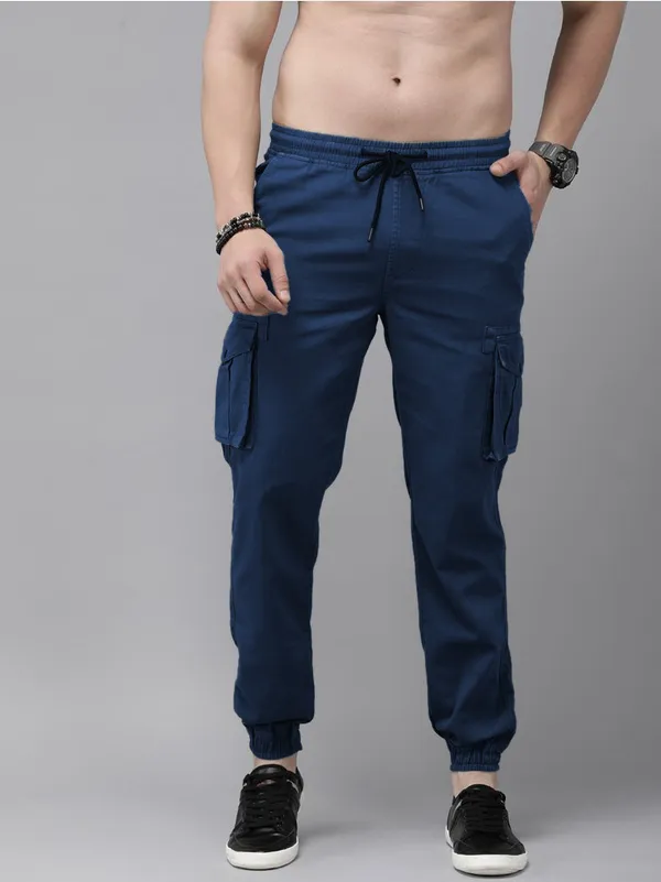 Dark_Blue_Cotton_Blend_Premium_Solid_Cargo_For_Men