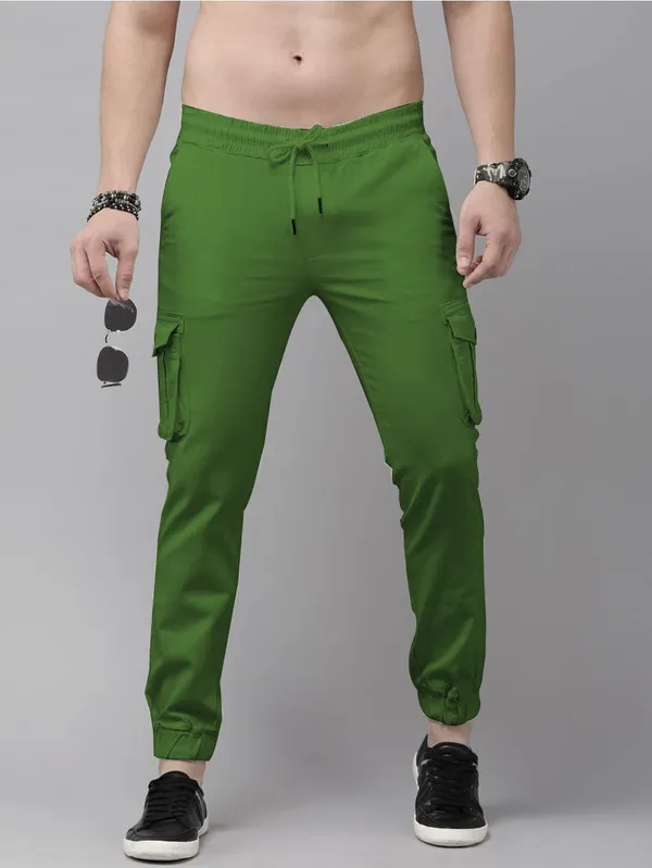 Olive_Green_Cotton_Blend_Slim_Fit_Mens_Cargo_Joggers