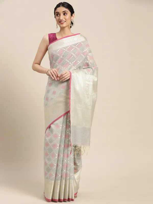 Grey_Masrise_Cotton/Cotton_Banarasi_Sarees_For_Women