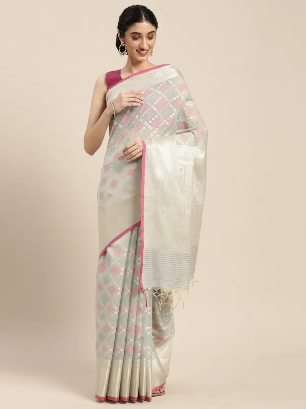 Grey_Masrise_Cotton/Cotton_Banarasi_Sarees_For_Women