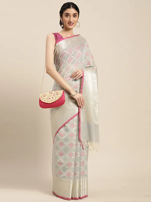 Grey_Masrise_Cotton/Cotton_Banarasi_Sarees_For_Women