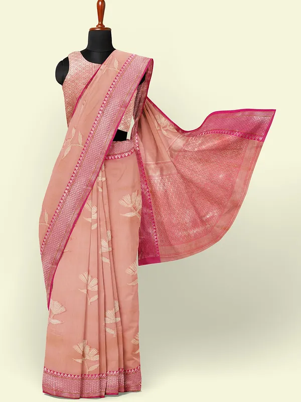 Pink_Cotton_Blend_Banarasi_Sarees_For_Women