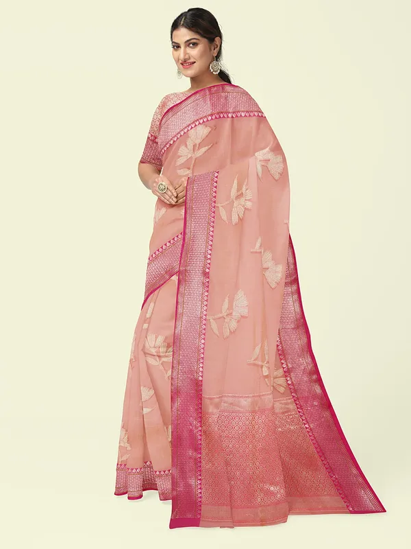 Pink_Cotton_Blend_Banarasi_Sarees_For_Women