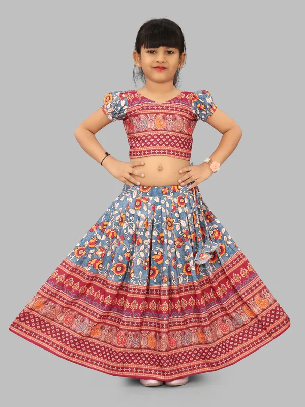 Maroon_Cotton_Blend_Printed_Ethnic_Wear_Lehenga_Choli_And_Dupatta_Set_For_Girls