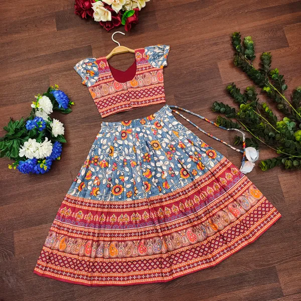 Maroon_Cotton_Blend_Printed_Ethnic_Wear_Lehenga_Choli_And_Dupatta_Set_For_Girls