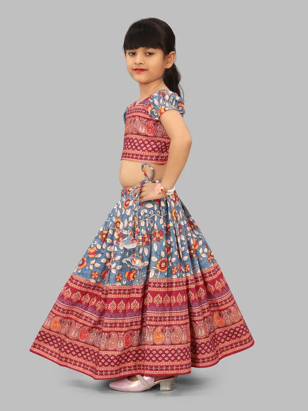 Maroon_Cotton_Blend_Printed_Ethnic_Wear_Lehenga_Choli_And_Dupatta_Set_For_Girls