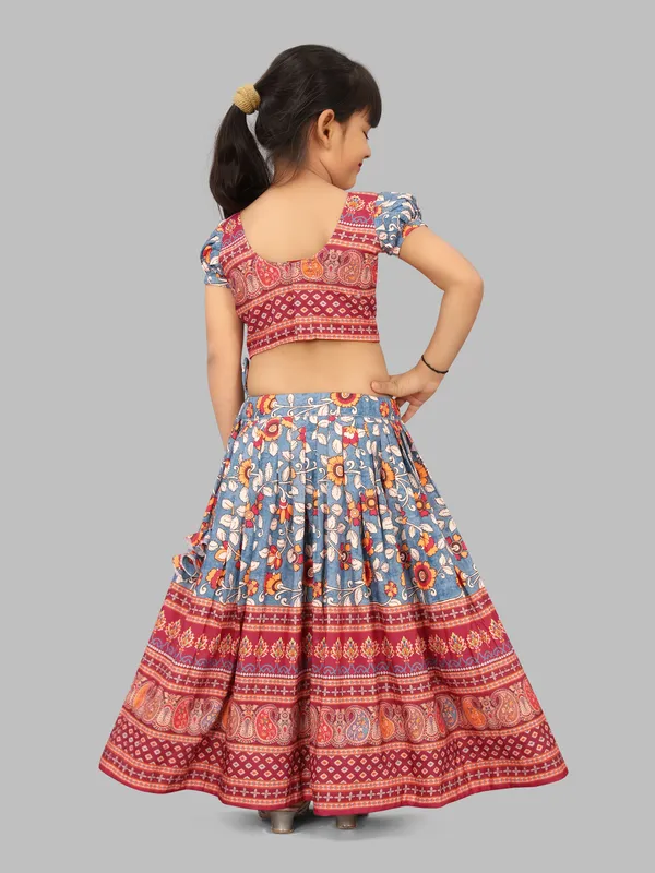 Maroon_Cotton_Blend_Printed_Ethnic_Wear_Lehenga_Choli_And_Dupatta_Set_For_Girls