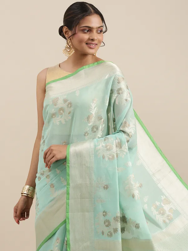 Sea_Green_Masrise_Cotton/Cotton_Banarasi_Sarees_For_Women