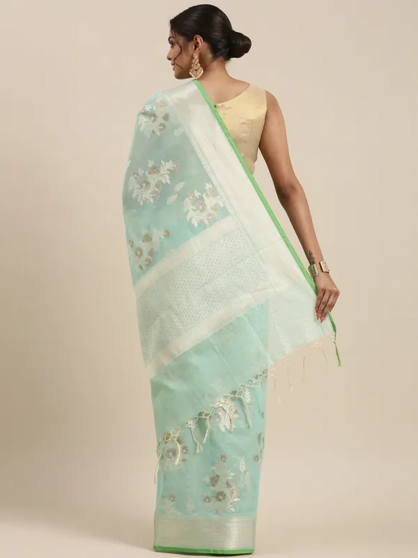 Sea_Green_Masrise_Cotton/Cotton_Banarasi_Sarees_For_Women