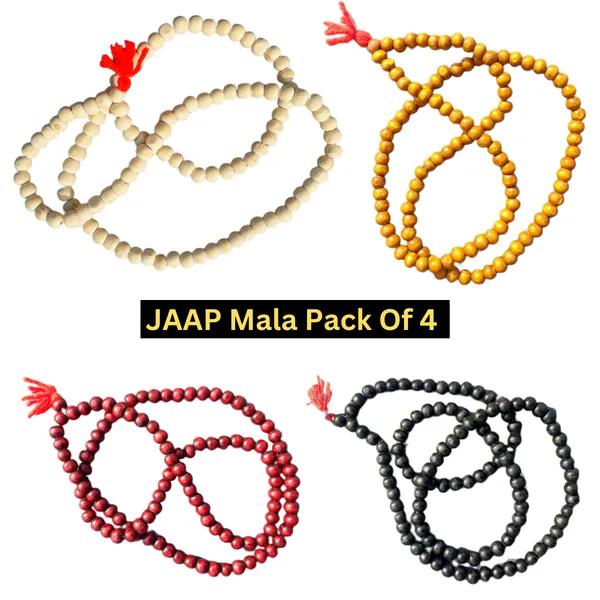 JAAP_MALA_(108+1_Bead)_Tulsi_,_Chandan_,_Red_White_Black_Yellow_Mala_For_Matra_Jaap_(_Hare_Krishna_Hare_Ram_)_(_OM_Namah_Shivay_)_(_PACK_OF_4_)